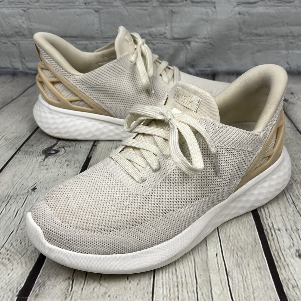 Kizik Athens Shoes Womens 8 Beige Ivory Mesh Running Sneakers Hands Free Slip On